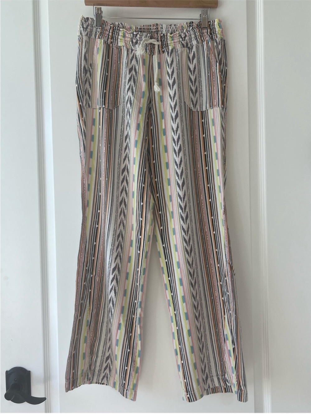 Cali 1850 Linen Multicolor Striped Wide Leg Beach Lounge Pants Womens Medium M